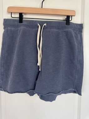 AMO French Terry Sweatshorts 100% Cotton Sun Washed Blue Raw Hem Lounge Shorts L